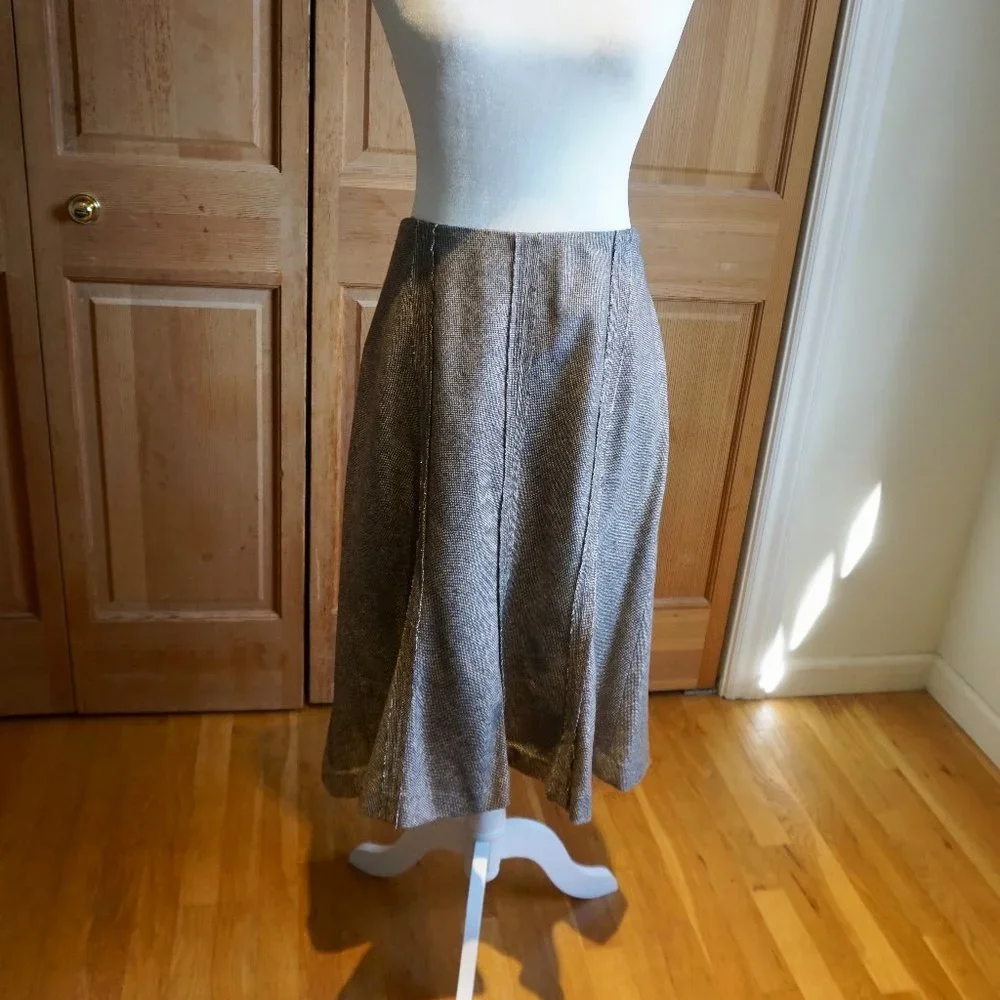 💚 VINTAGE ALFANI Brown Houndstooth Midi Skirt (10) - Picture 2 of 10